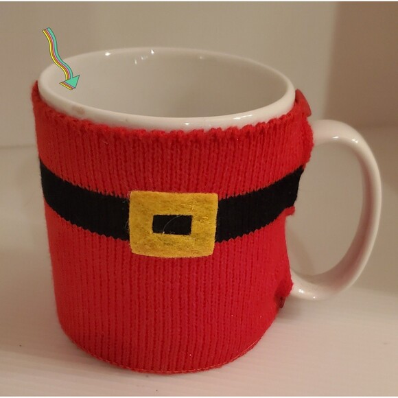 Pier 1 Imports SANTA Coffee Mug Tea Cup Christmas Button On Sweater Removable 4" - Picture 4 of 12